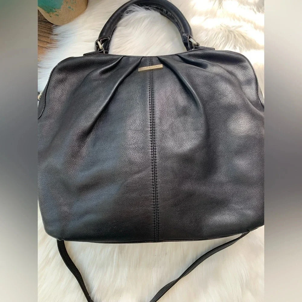 Kate Spade New York Matte Black Leather Bag Crossbody Zip Top Tote Handle Pleat